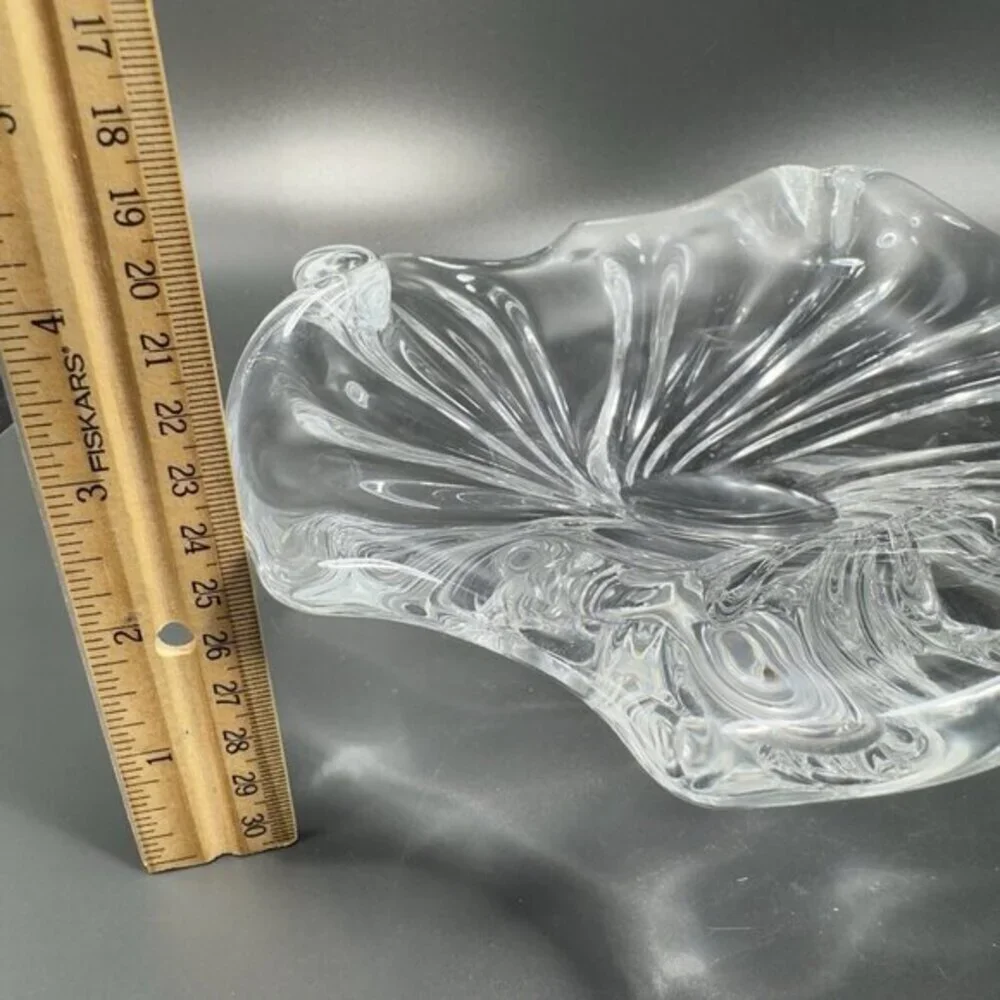 Vintage 1980s Venetian Clear Glass Dish Bowl Centerpiece Made In Italy Decor VTG